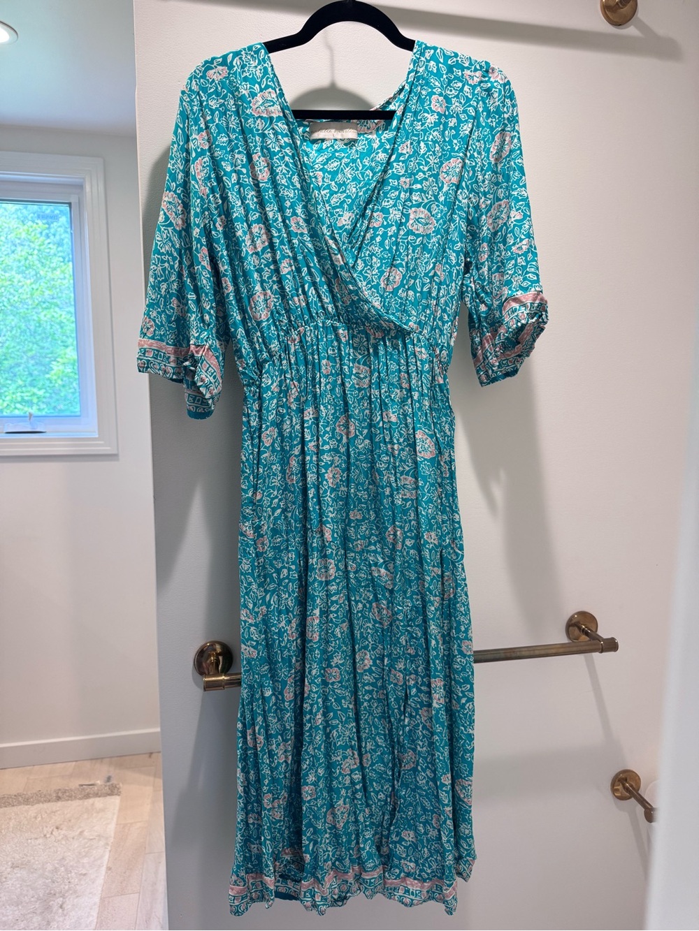 Natalie Martin Teal and Pink Floral Long Sleeve Dress